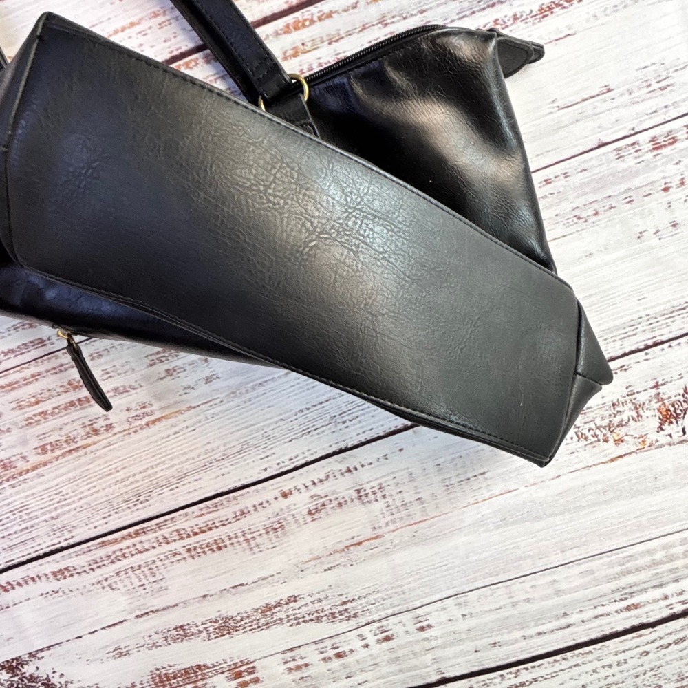 Classic Minimalist Tote Bag‎ Stone Mountain USA Large Black Faux Leather - Picture 11 of 15